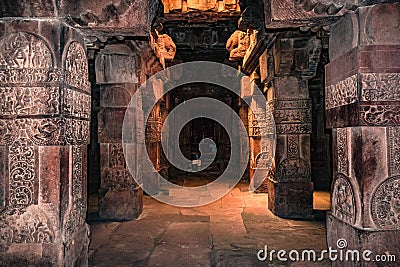 Virupaksha temple Pattadakal interior art on stone pillars Stock Photo
