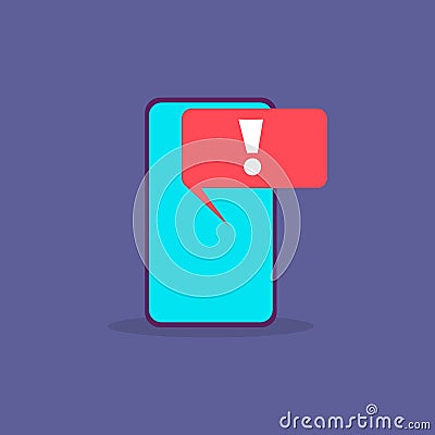 Virus alert. Malware notification on smartphone screen. Hacker attack and spam message vector concept. Illustration of Vector Illustration