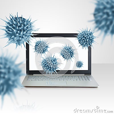 Virus attack mobile computer. Stock Photo