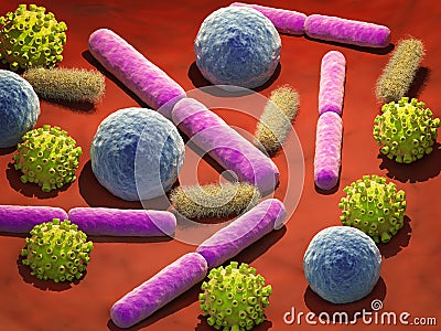 Virus and bacteria cells in vein Stock Photo