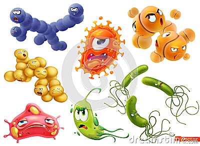 Virus, bacteria. 3d vector icon set Vector Illustration