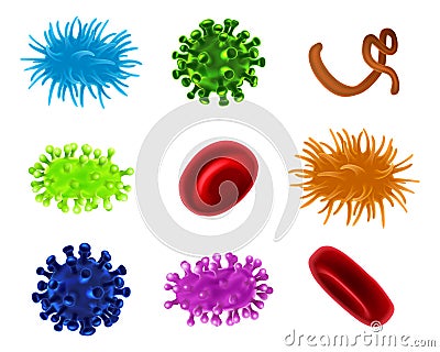 Virus Bacteria Germs Blood Cells Set Vector Illustration