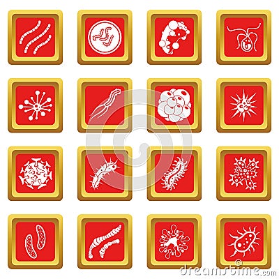 Virus bacteria icons set red Vector Illustration