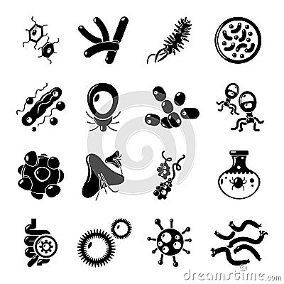 Virus bacteria icons set, simple style Vector Illustration