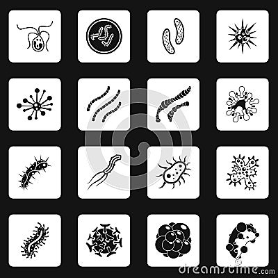 Virus bacteria icons set squares vector Vector Illustration