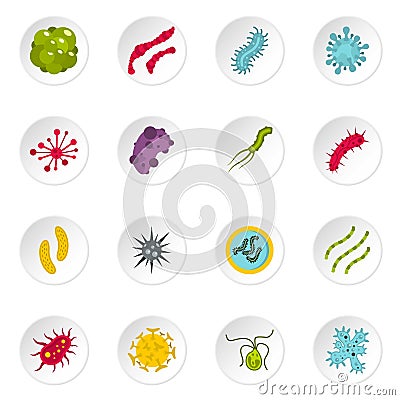 Virus bacteria set flat icons Vector Illustration