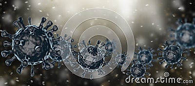 Virus or bacteria under a microscope. Abstract 3d microbe background on dark background. Allergy causative agent or bacteria Stock Photo