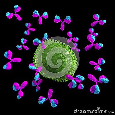 A virus being attacked by antibodies Cartoon Illustration