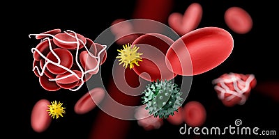 Virus, blood clot and thrombosis medical 3d illustration concept. Cartoon Illustration
