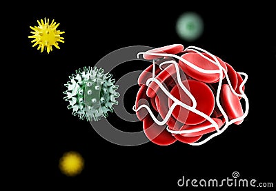 Virus, Blood clot and thrombosis medical 3d illustration concept. isolated black Cartoon Illustration