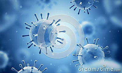 Virus. Blue color. Microorganisms. Coronavirus. 3d illustration Cartoon Illustration