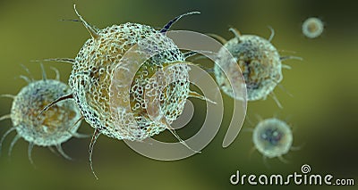 Virus cells in a green background Cartoon Illustration