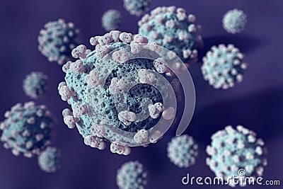 Virus cells invading host organism causing disease, under microscope Stock Photo