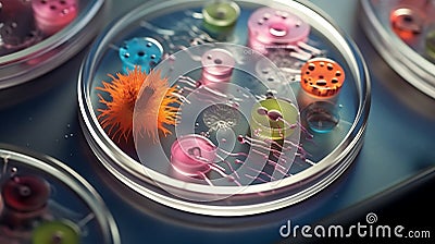 Virus cells in petri dish, ultra realistic Stock Photo