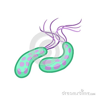 Virus of cholera. Pathogenic bacteria. Infectious disease. Microbiology theme. Flat vector design Vector Illustration