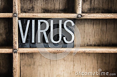 Virus Concept Metal Letterpress Word in Drawer Stock Photo
