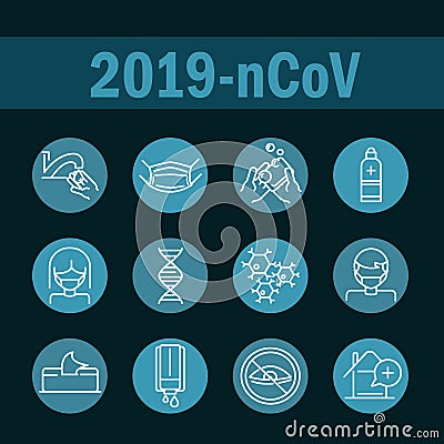 Virus covid 19 pandemic respiratory pneumonia disease icons set block line style icon Vector Illustration