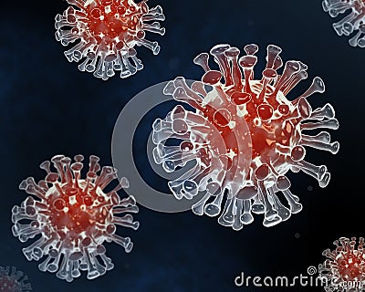 Virus 3d microorganism on abstract blue color background Stock Photo