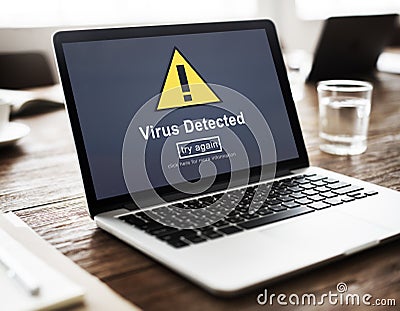 Virus Detected Alert Hacking Piracy Risk Shield Concept Stock Photo