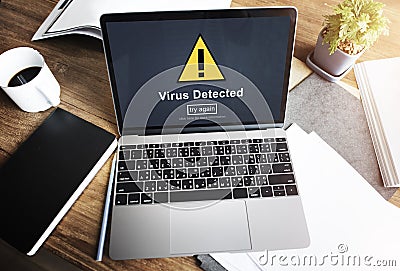 Virus Detected Alert Hacking Piracy Risk Shield Concept Stock Photo