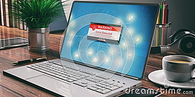 Virus detected, Internet security concept. Computer laptop, office background Cartoon Illustration