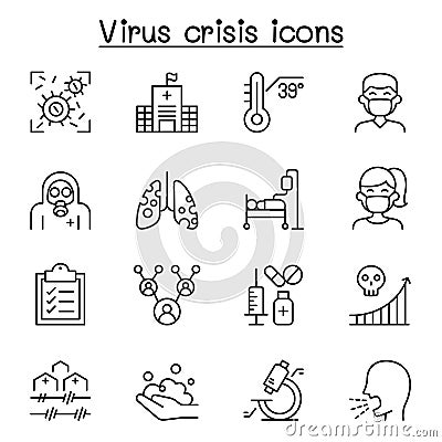 Virus disease, Covid-19, Corona virus icon set in thin line style Vector Illustration