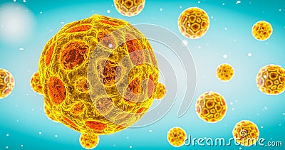 Virus floating freely in cell medium viral infection epidemic pandemic flu hepatitis HIV virus colorful Stock Photo