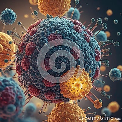 virus in a human blood cell, Cartoon Illustration