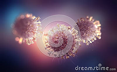 Virus inside cell. Replication and mutation of viruses. Macro 3D illustration Cartoon Illustration
