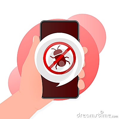 Virus loupe. Searching virus. Microbe icon. Cyber secure. Vector Illustration