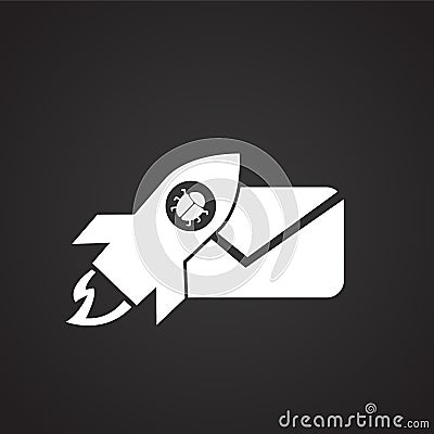 Virus mail on black background icon Vector Illustration