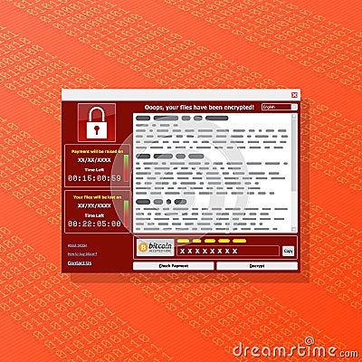 Virus Malware Ransomware wannacry encrypted your files and requires money. Vector Illustration