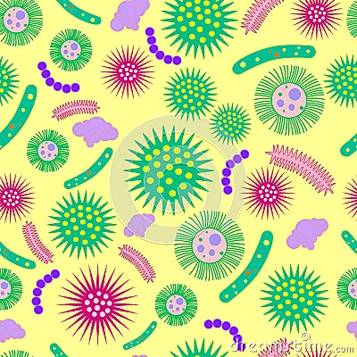 Virus, microbes, bacteria, seamless biological pattern. Vector Illustration