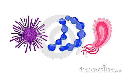 Virus and Microbes of Different Shape with Flagella Vector Set Vector Illustration