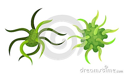 Virus and Microbes of Different Shape with Flagella Vector Set Vector Illustration