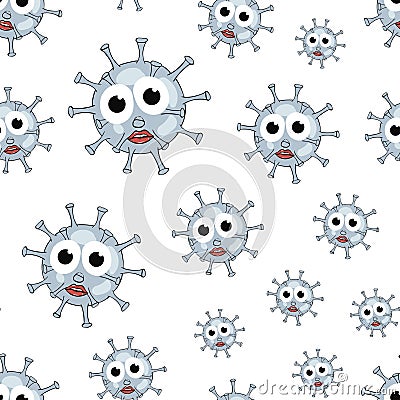 Virus microbes with eyes seamless texture Vector Illustration