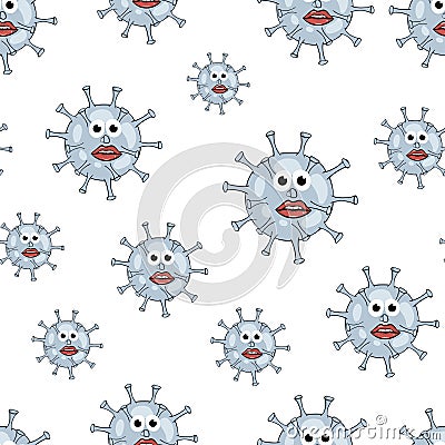 Virus microbes with lips seamless texture Vector Illustration