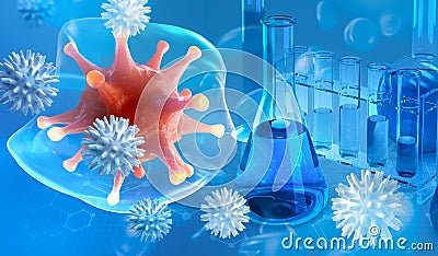 Virus and microbes. Microbiology. Scientific laboratory. Human health Cartoon Illustration