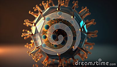 Virus model microscoping view. Concept created with Generative AI technology Stock Photo