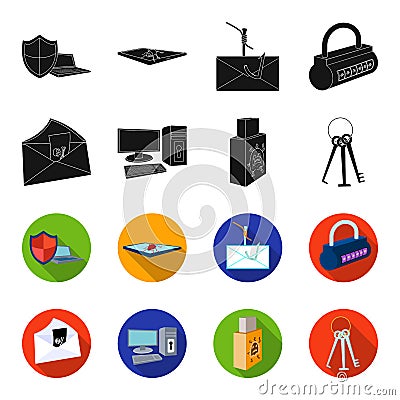 Virus, monitor, display, screen .Hackers and hacking set collection icons in black,flet style vector symbol stock Vector Illustration