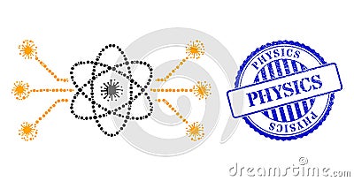 Rubber Physics Stamp and Infection Atomic Circuit Collage Icon Vector Illustration