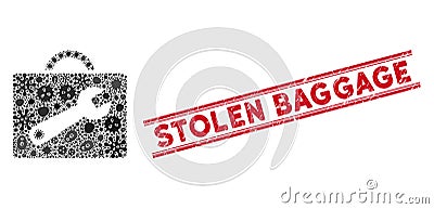 Virus Mosaic Tool Case Icon and Scratched Stolen Baggage Seal with Lines Vector Illustration
