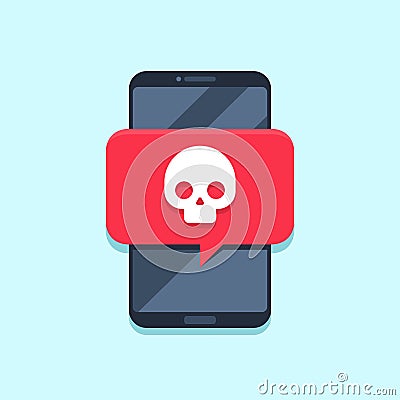 Virus notification on smartphone screen. Alert message, spam attack or malware notifications. Smartphones viruses vector Vector Illustration