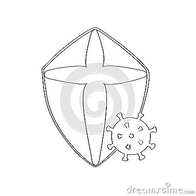 Virus protection icon. Drawn by hand in one line. Isolated stock vector illustration. Vector Illustration