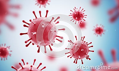 Virus. Red color. Microorganisms. Coronavirus. Cartoon Illustration