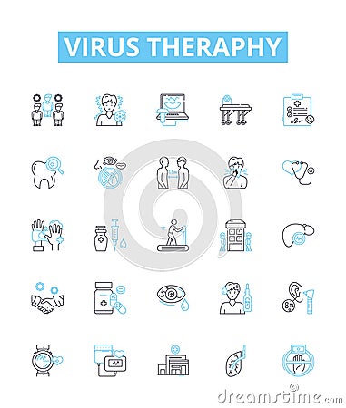 Virus theraphy vector line icons set. Antiviral, Viruscide, Remedial, Vaccine, Bioinhibitor, Prophylactic, Syntropic Vector Illustration