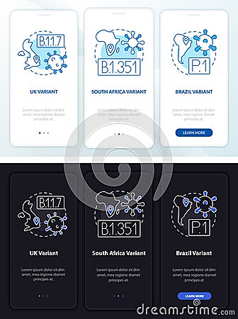 Virus types onboarding mobile app page screen with concepts Vector Illustration