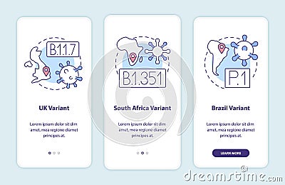 Virus types onboarding mobile app page screen with concepts Vector Illustration