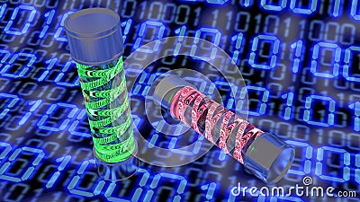 Virus veals on binary code cybersecurity concept Cartoon Illustration