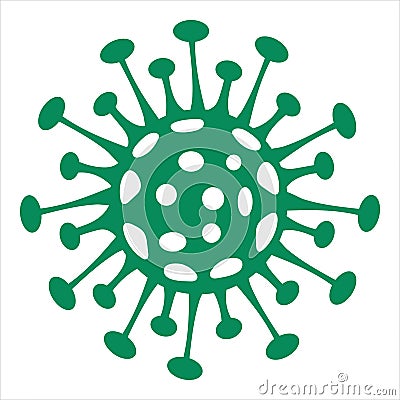 Virus vector illustration. Coronavirus pandemic cell. Green COVID-19 germ in spherical shape. Pathogen bacteria. Virus Vector Illustration